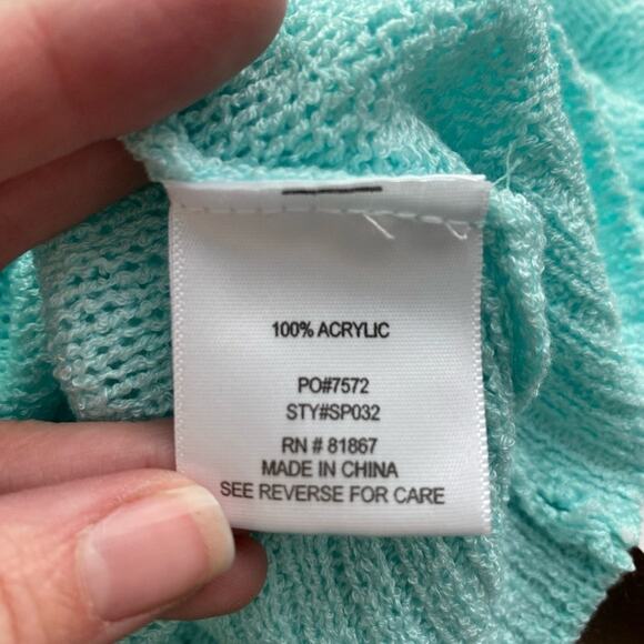 Olivia Sky NWT Women's 1X Boho Open Knit Long Sleeve V Neck Hi Lo Mint Sweater - Picture 8 of 11